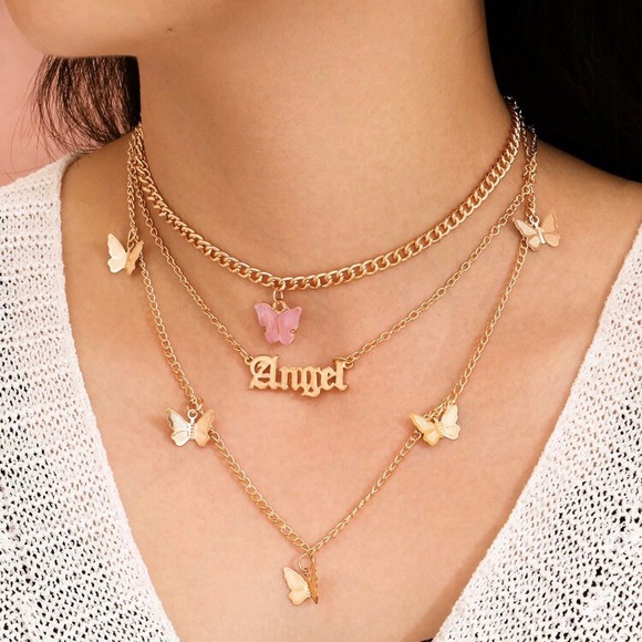 Download Urban Outfitters Jewelry 33 Butterfly Angel Charm Layered Necklace Poshmark